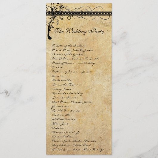 Rustige middeleeuwse renaissance zwemt bruiloft programmakaart (Achterkant)