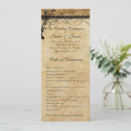 Rustige middeleeuwse renaissance zwemt bruiloft programmakaart (Staand voorkant)