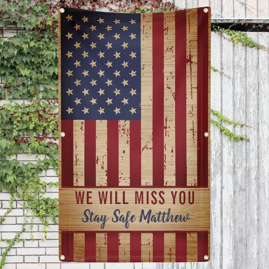 Rustige militairen die weg gaan Amerikaanse vlag Spandoek