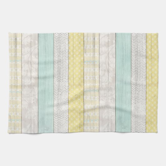 Rustige mint & gele boho Geometrische matige hoeve Theedoek (Horizontaal)