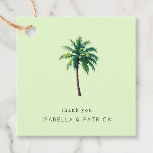Rustige Mint Minimalistische Palmboom Bedankjes Labels (Voorkant)