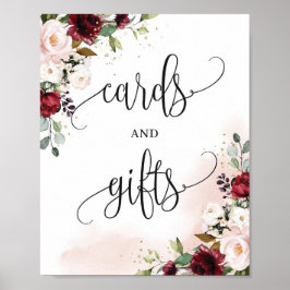 Rustige moderne bordeauxroze kaarten en cadeauschi poster