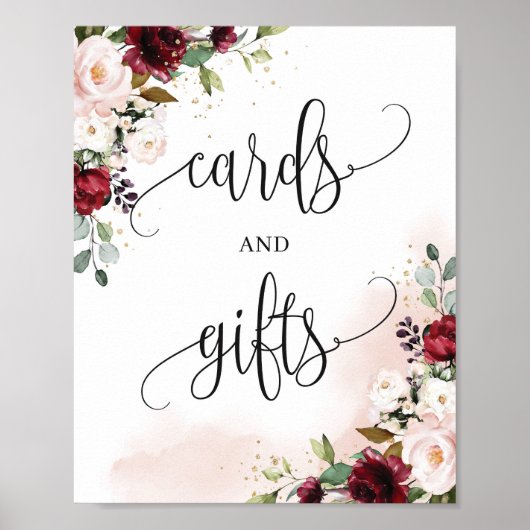 Rustige moderne bordeauxroze kaarten en cadeauschi poster (Voorkant)