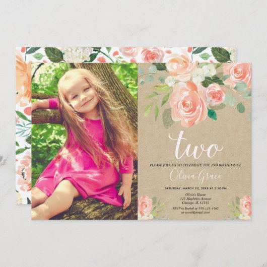 Rustige moderne kraft 2e verjaardag meisje perzikk kaart (Voorkant / Achterkant)