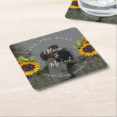 Rustige moderne zonnebloemen, met foto's, huwelijk kartonnen onderzetters (Schuin)