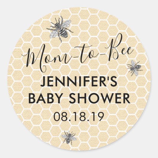 Rustige  moeder tegen Baby shower bij bijen Ronde Sticker (Voorkant)