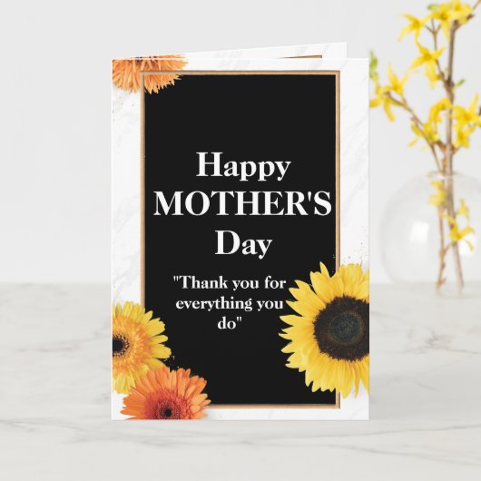 Rustige Moederdag, zwart en geel Kaart (Gele Bloem)