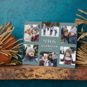 Rustige monogram 6 foto collage familienaam blauwg fotoplaat (Zijkant)