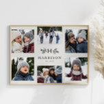 Rustige monogram 6 foto collage familienaam perfect poster<br><div class="desc">Een collage van zes foto's omringt een eenvoudig initiaal en rustieke takken samen met een naam en jaar. Maakt een geweldig aandenken cadeau met zijn eenvoudige zwart en gebroken wit kleurenschema. Kenmerken hoogtepunten van uw jaar, de beste van uw familie fotoshoot, kleinkind afbeeldingen, bruiloft foto's en meer op dit poster....</div>