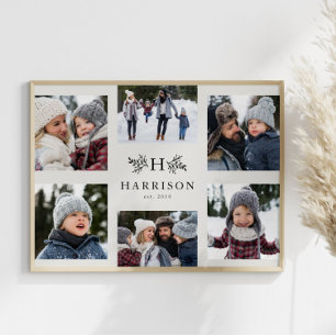 Rustige monogram 6 foto collage familienaam perfect poster