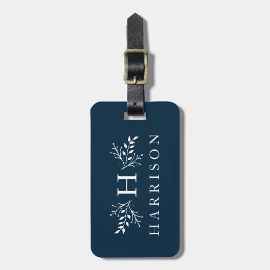 Rustige monogram bagage blauw label bagagelabel (Voorkant verticaal)