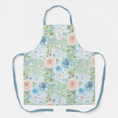 Rustige Monogram Blauwe Roze Groene Floral Schort (Voorkant)