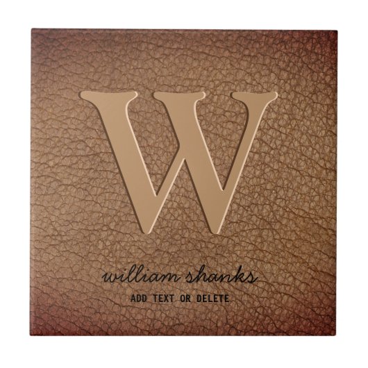 Rustige monogram bruin leder aangepaste zwarte tek tegeltje (Voorkant)