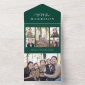 Rustige monogram collage drievoudig groen kerstfee all in one uitnodiging (Binnen)