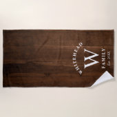 Rustige Monogram Dark Wood Beach Towel Strandlaken (Voorkant)