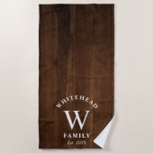 Rustige Monogram Dark Wood Beach Towel Strandlaken (Voorkant)