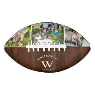 Rustige Monogram Dark Wood Photo Collage Football
