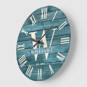 Rustige Monogram Driftwood - Aangepaste familienaa Grote Klok (Hoek)