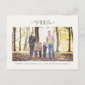 Rustige monogram één fotoserie vakantie feestdagenkaart (Voorkant)