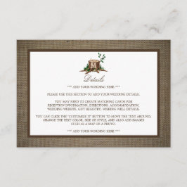 Rustige monogram en burlap Wedding Detail Informatiekaartje