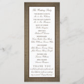 Rustige monogram en Burlap Wedding Program Programmakaart (Achterkant)