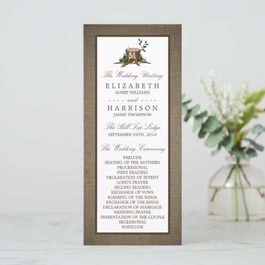 Rustige monogram en Burlap Wedding Program Programmakaart (Staand voorkant)