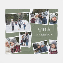 Rustige monogram familie collage 7 foto groen fleece deken
