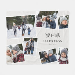 Rustige monogram familie collage 7 foto zwart wit fleece deken