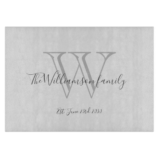 Rustige monogram + Familienaam Datum Rol Stijlvol Snijplank (Voorkant)