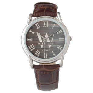 Rustige Monogram Farmhouse - Aangepaste familienaa Horloge