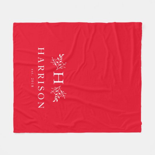 Rustige monogram feestdag rode deken (Voorkant (Horizontaal))