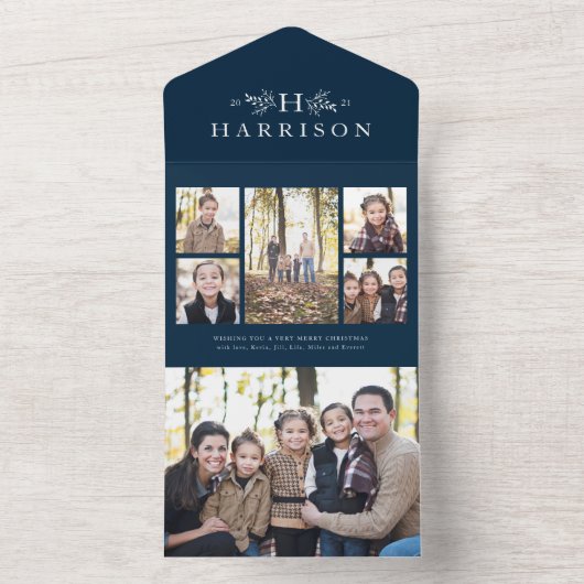 Rustige monogram foto collage drievoudig jachtvaka all in one uitnodiging (Binnen)