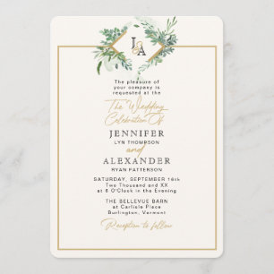 Rustige Monogram Gold Greenery Eucalyptus Wedding Kaart