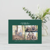 Rustige monogram groene drie fotovakantiekaart feestdagenkaart (Staand voorkant)