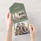 Rustige monogram groene feestfoto collage all in one uitnodiging (Afscheurbaar)