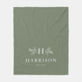 Rustige monogram groene nieuwnaam fleece deken (Voorkant)