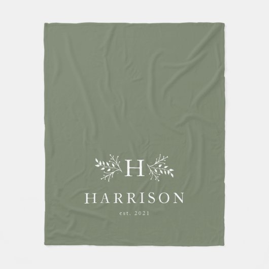 Rustige monogram groene nieuwnaam fleece deken (Voorkant)