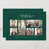 Rustige monogram groene vakantiefoto-collage feestdagenkaart (Voorkant / Achterkant)
