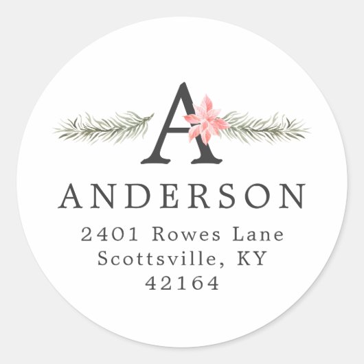 Rustige monogram | Kerstadres Ronde Sticker (Voorkant)
