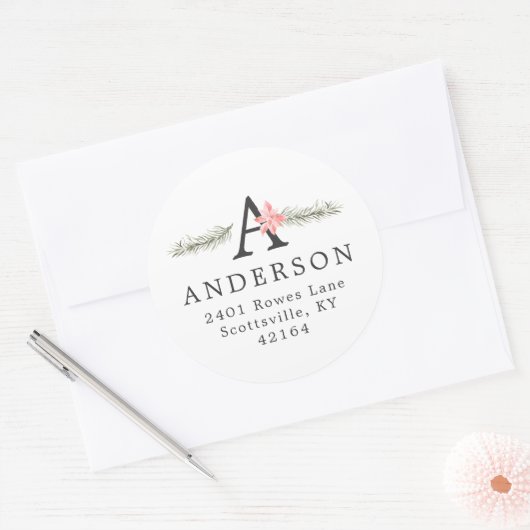 Rustige monogram | Kerstadres Ronde Sticker (Envelop)