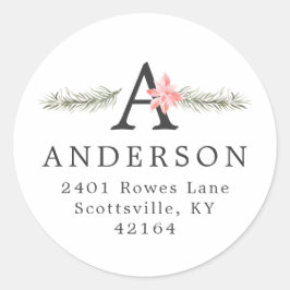 Rustige monogram | Kerstadres Ronde Sticker