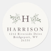 Rustige monogram kerstvakantieadres ronde sticker (Voorkant)