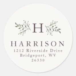 Rustige monogram kerstvakantieadres ronde sticker