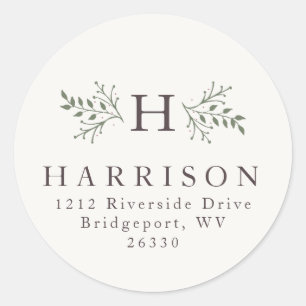 Rustige monogram kerstvakantieadres ronde sticker