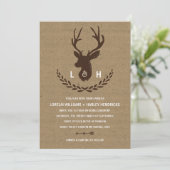 Rustige monogram | Kraft Paper Stag Wedding Kaart (Staand voorkant)