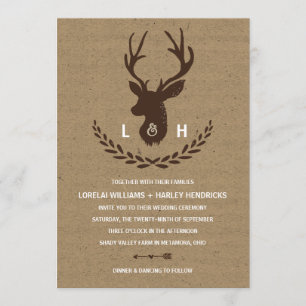 Rustige monogram   Kraft Paper Stag Wedding Kaart