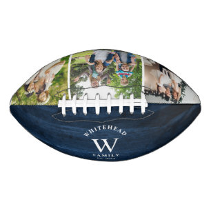 Rustige Monogram Navy Blue Wood Photo Collage American Football