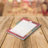 Rustige Monogram Red Green Gold Wood Naam Kerstmis Notitieblok