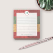 Rustige Monogram Red Green Gold Wood Naam Kerstmis Notitieblok