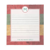 Rustige Monogram Red Green Gold Wood Naam Kerstmis Notitieblok (Voorkant)